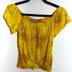 Yellow Gold Tie Die Off Shoulder Top